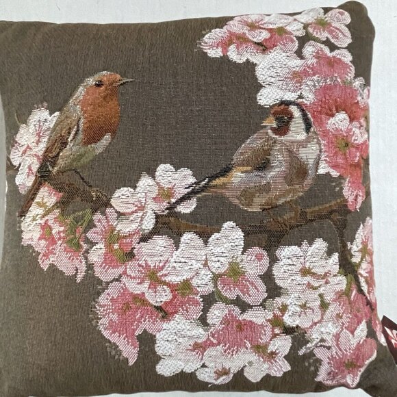 Art De Lys Bird On Cherry Blossom Branch Made in France Throw Pillows Stunning - Picture 2 of 9
